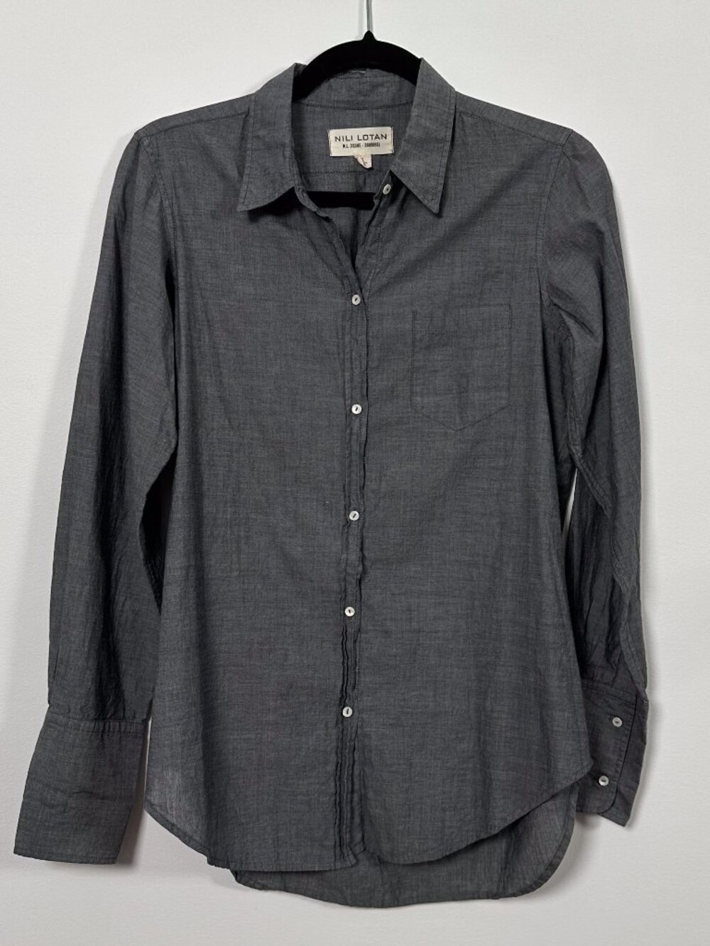 Nili Lotan NL Shirt Blue Gray Cotton Button Down Shirt Size S Quiet Luxury